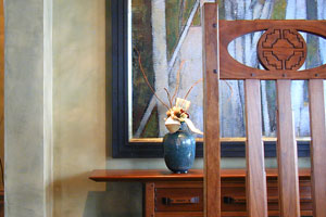 Custom server and hand carved logo crest in chair top rail