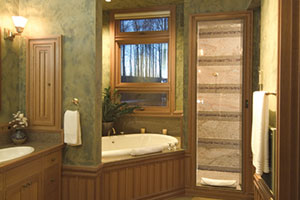 View toward medicine cabinet and shower