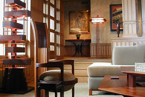 Light tower and Frank Lloyd Wright barrel chair