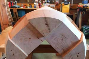 Closeup view of column bottom after routing