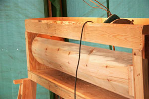 Column in turning jig before cutting to profile shape