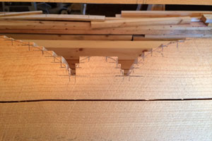 Showing saw curf location relative to stenciled pencil line
